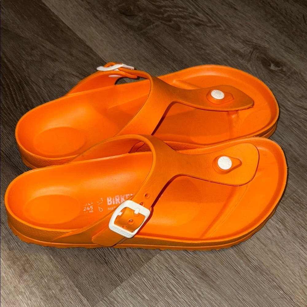 Birkenstock Vibrant Orange Slides with White Accents